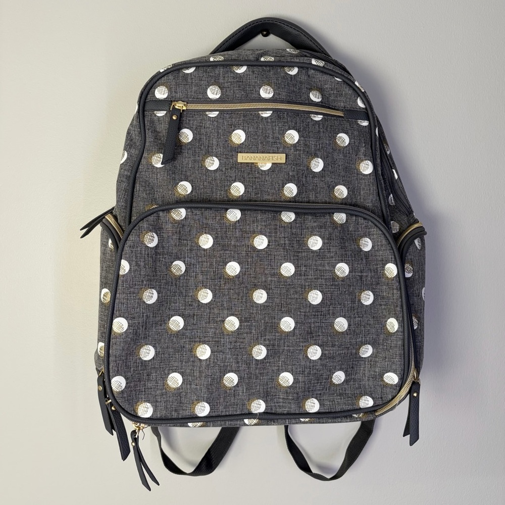Bananafish Gray Polka Dot Diaper Bag Back Pack Mom Essentials Travel